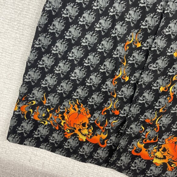 Vtg Request Shirt Mens 2XL Black Button Up Goth Skulls Flames Skate Y2K AOP - Picture 5 of 16